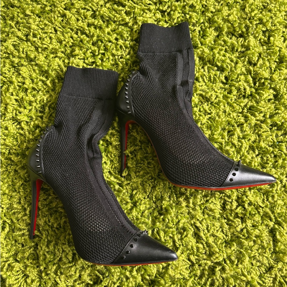 AUTHENTIC Christian Louboutin Black Heeled Boots with Sleek Sock Design